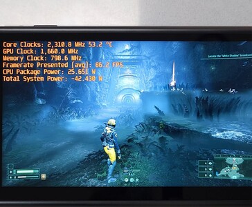 Returnal fonctionnant sur GPD Win 5 avec AMD Ryzen AI Max+ 395, montrant une performance de 86 FPS à 42W de puissance système. (Source de l'image : The Phawx via YouTube)