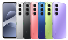 L'Infinix Hot 60i est disponible en noir élégant, argent titane, bleu ombre, rouge néon, vert prairie et violet soul eye (Source : Infinix)
