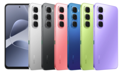 L&#039;Infinix Hot 60i est disponible en noir élégant, argent titane, bleu ombre, rouge néon, vert prairie et violet soul eye (Source : Infinix)