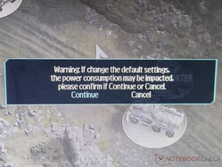 message d'avertissement lors du changement de luminosité