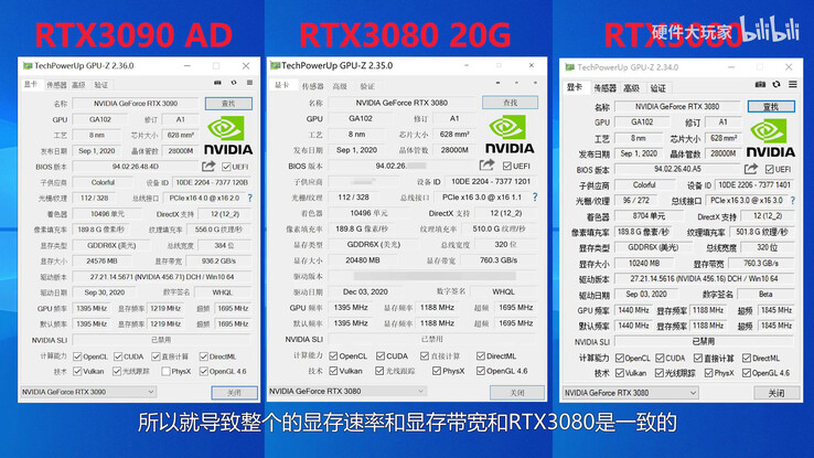 Le RTX 3080 Ti, également appelé RTX 3080 20 GB, en GPU-Z. (Source de l'image : Big Hardware Player)