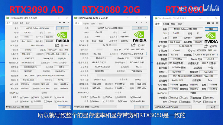 Le RTX 3080 Ti, également appelé RTX 3080 20 GB, en GPU-Z. (Source de l'image : Big Hardware Player)