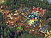 Une image montrant des bâtiments du jeu Against the Storm, actuellement à -70 % sur Steam.