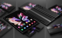 Le Samsung Galaxy Z Fold Note est doté d&#039;un système à trois caméras dans ce rendu conceptuel. (Image source : LetsGoDigital - édité)