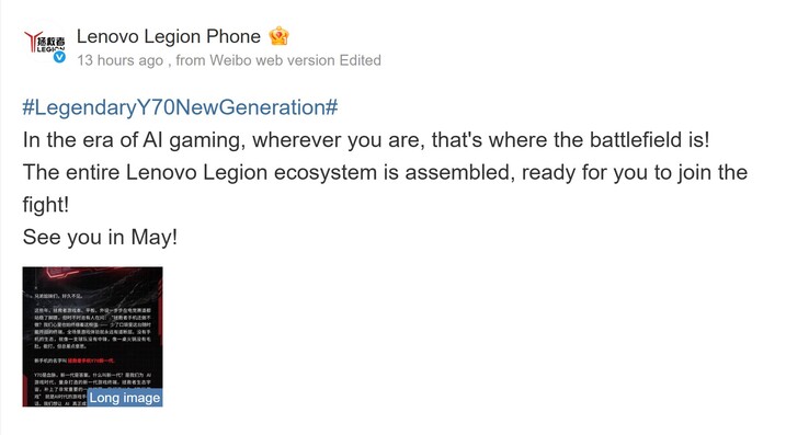 Lenovo annonce un lancement en mai 2026 pour son téléphone de jeu (machine translated)