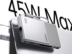 La nouvelle batterie externe est dotée d’un petit écran sur le côté. Sur l’image : un visuel promotionnel mettant en avant la prise en charge de la charge rapide 45 W.