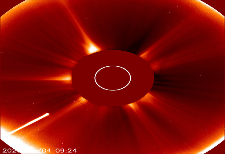 Image montrant la comète C/2026 A1 (MAPS) se dirigeant vers le Soleil.