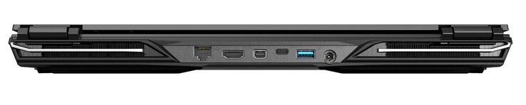 A l'arrière : RJ45-LAN, HDMI 2.0, mini DisplayPort 1.4, USB C 3.1 Gen2 (DisplayPort), USB A 3.0, entrée secteur.