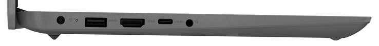 Côté gauche : port d'alimentation, USB 3.2 Gen 1 (USB-A), HDMI, USB 3.2 Gen 1 (USB-C), combo audio