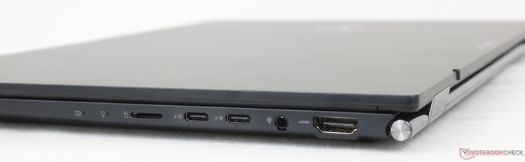 A droite : Lecteur microSD, 2x USB-A 3.2 Gen. 2 + DisplayPort 1.4 + Power Delivery, casque 3,5 mm, HDMI 2.1