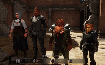 Une image représentant quatre personnages dans Solasta : Crown of the Magister.