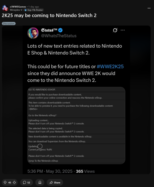 Musique personnalisée de WWE 2K Switch 2 (Source de l'image : capture d'écran, subreddit WWEGames)