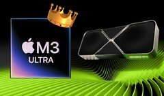Le SoC Apple M3 Ultra brille dans les premiers résultats de GFXBench, rivalisant avec les GPU de bureau haut de gamme de Nvidia et AMD. (Source de l&#039;image : Apple, Nvidia, édité)
