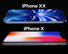 Rendu présumé de l'iPhone XX/20 (en haut), iPhone X (en bas).