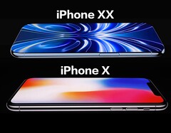 Rendu présumé de l'iPhone XX/20 (en haut), iPhone X (en bas).