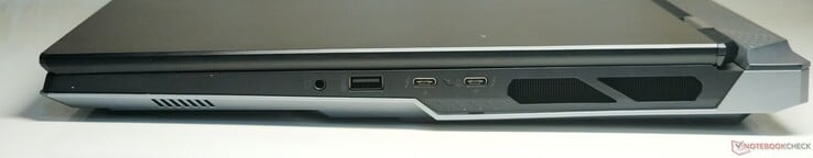 À droite : prise audio combo 3,5 mm, USB 3.2 Gen2 Type-A, 2x Thunderbolt 5 (avec DisplayPort 2.1-out et Power Delivery 3.1)