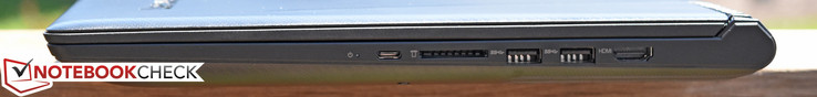 Côté droit : USB C 3.1 Gen 1, lecteur de carte SD, 2 USB A 3.0, HDMI.