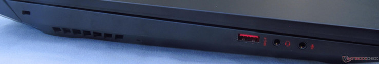 Côté gauche : verrou de sécurité Kensington, USB A 3.1 Gen 1, combo écouteurs, entrée micro dédiée.