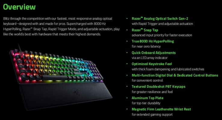 Caractéristiques du clavier de jeu Razer Huntsman V3 Pro 8KHz (Image source : Razer PR avec modifications)