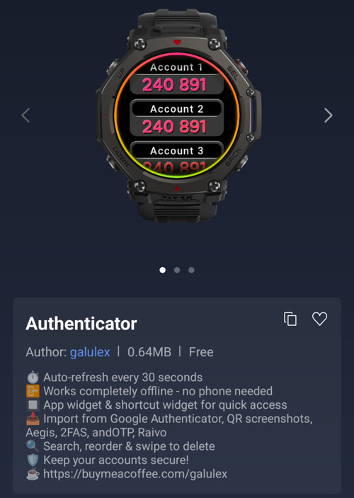 L'application Authenticator Mini pour les montres intelligentes Amazfit