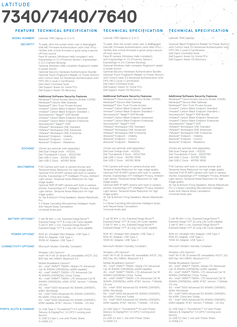 Dell Latitude 7340, 7440 et 7640 - Spécifications (Source : Dell)