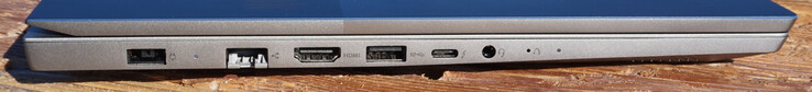 À gauche : port d'alimentation, port LAN, HDMI 2.0, USB-A (10 Gbit/s), Thunderbolt 4, prise casque
