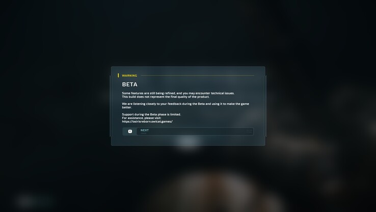 L'écran d'avertissement de la version bêta confirme qu'il s'agit d'un travail en cours qui ne reflète pas la qualité finale du jeu. 