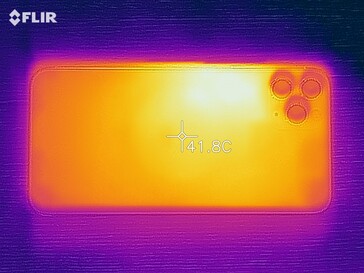 IPhone 11 Pro Max - Relevé thermique à l'arrière de l'appareil en cas de sollicitations.