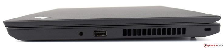 Côté droit : combo audio jack, USB 3.0 Gen 1, ventilation, verrou de sécurité Kensington.