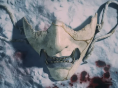 Le masque d&#039;Atsu dans la bande-annonce du PlayStation State of Play de Ghost of Yotei (source : PlayStation YT)