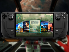 L'offre groupée "Crafted Worlds" expirera le 10 février. Illustration : Steam Deck avec l'image de couverture de l'offre groupée. (Source de l'image : Steam - édité)