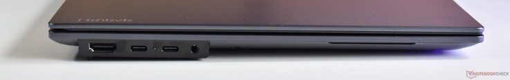 à gauche : HDMI, 2 ports Thunderbolt 4, prise audio 3,5 mm