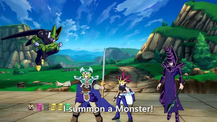 Yugi commence avec le Magicien des Ténèbres sur le terrain, mais d'autres monstres peuvent être invoqués pour les attaques spéciales et super-attaques. (Source de l'image : Kongmeng sur YouTube)