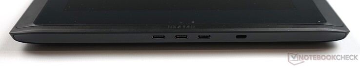 Au-dessus : 3 USB C (le 2e est le port pour utiliser la Wacom comme écran ou comme table à dessin), verrou de sécurité Kensington.