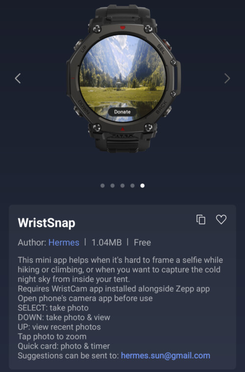 L'application WristSnap Mini pour les montres intelligentes Amazfit