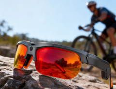 Lunettes intelligentes Rollme VistaView sur un rocher.