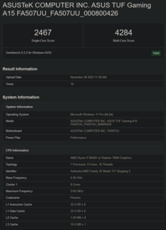 Liste Geekbench de Ryzen 9 8940H (image via Geekbench)