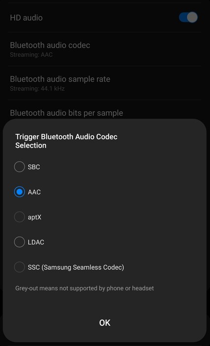 La gamme de codecs audio Bluetooth disponibles semble également décevante sur le Galaxy S23 Ultra.