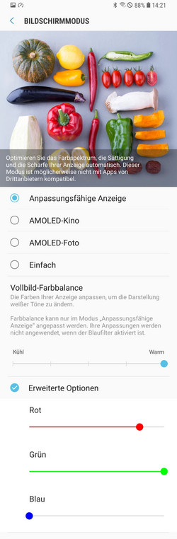 Réglages optimisés pour l'écran adaptatif du Samsung Galaxy S9+.