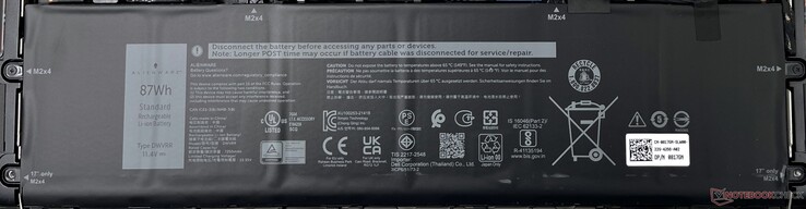 L'Alienware x15 R2 dispose toujours d'une batterie de 87 WHr comme son prédécesseur