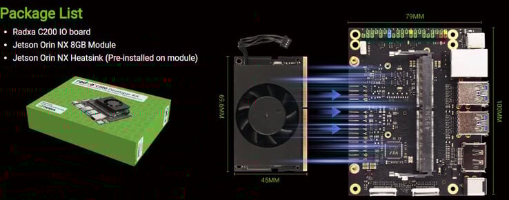 La C200 est essentiellement une carte porteuse avec un module Jetson Orin NX de 8 Go activement refroidi (Image source : Radxa)