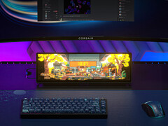 Le Corsair Xeneon Edge utilisé sous un moniteur principal. (Source de l&#039;image : Corsair)