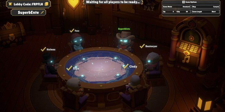 One Last Hand prend en charge les parties en ligne pouvant accueillir jusqu’à six joueurs, chacun prenant place autour de la table de jeu avant le début de la partie.