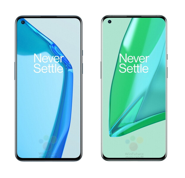 Le OnePlus 9 et le OnePlus 9 Pro, de gauche à droite. (Image source : WinFuture)