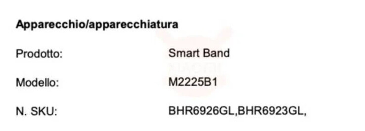 La supposée déclaration de conformité pour le Redmi Band 2 en Italie. (Image source : XiaomiToday)