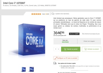 L'Intel Core i7-10700KF coûte 165 euros (~195 $) de moins que l'AMD Ryzen 5 5800X sur www.materiel.net