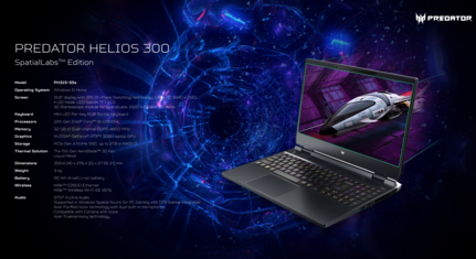Acer Predator Helios 300 SpatialLabs Edition - Spécifications. (Image Source : Acer)