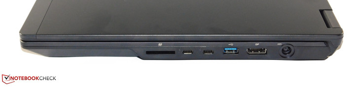Right: SD-card slot, 2x Thunderbolt 3, USB 3.0 Type-A, DisplayPort, power