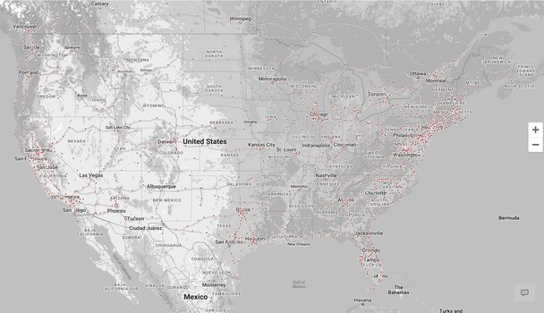 Les Superchargers de Tesla parsèment le paysage nord-américain et se comptent par milliers. (Source de l'image : Tesla)