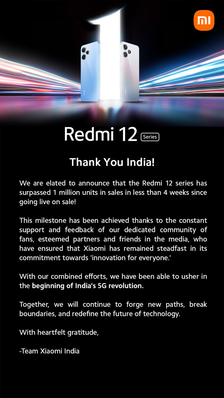 Xiaomi envoie une note de remerciement pour sa série Redmi 12. (Source : Xiaomi via X/Twitter)